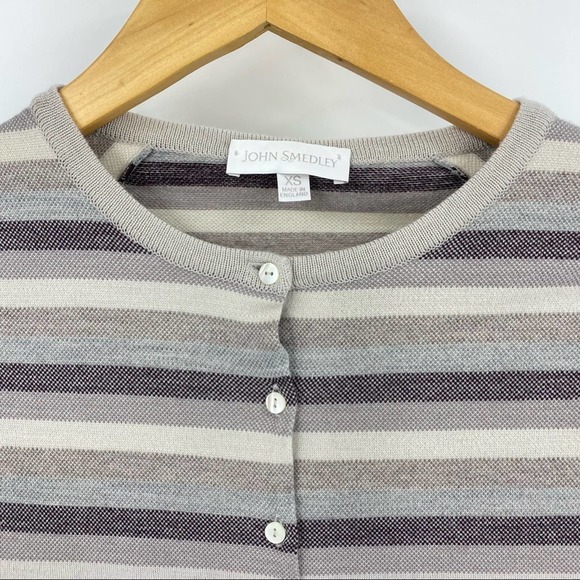 John Smedley Buttercup Striped Button Cardigan - Picture 2 of 5
